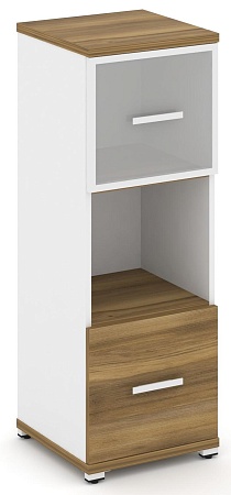 Шкаф одна узкая секция, 3 ниши (фасад ЛДСП, 1 нишу + фасад стекло белое матовое в раме, 1 ниша) CN.STU-315 RM B/W