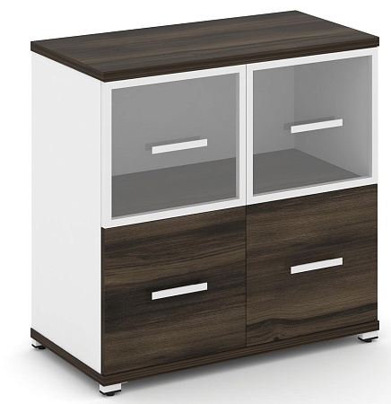 Шкаф две широкие секции, 2 ниши (2 фасада ЛДСП, 1 ниша + 2 фасада стекло прозрачное в раме, 1 ниша) CN.STS-212 RP B/W