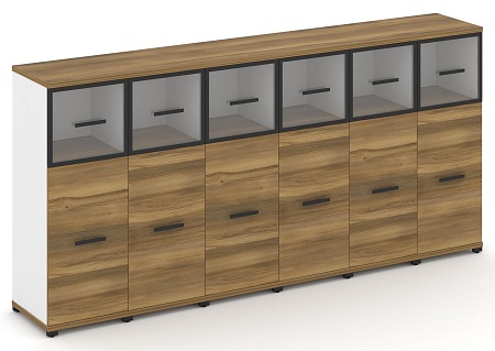 Шкаф шесть узких секций, 3 ниши (6 фасадов ЛДСП, 2 ниши + 6 фасадов стекло прозрачное в раме, 1 ниша) CN.STU-364 RP B/W