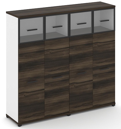 Шкаф две широкие секции, 4 ниши (4 фасада ЛДСП, 3 ниши + 4 фасада стекло прозрачное в раме,  1 ниша) CN.STS-424 RP B/W