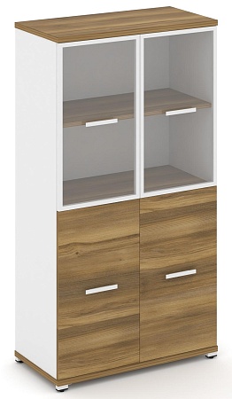 Шкаф две широкие секции, 4 ниши (2 фасада ЛДСП,  2 ниши + 2 фасада стекло прозрачное в раме, 2 ниши) CN.STS-412 RP B/W