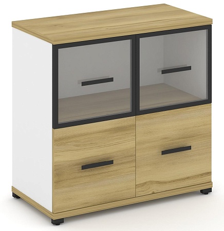 Шкаф две широкие секции, 2 ниши (2 фасада ЛДСП, 1 ниша + 2 фасада стекло прозрачное в раме, 1 ниша) CN.STS-212 RP B/W