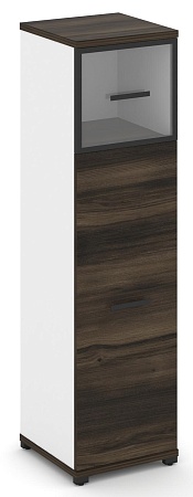 Шкаф одна узкая секция, 4 ниши (фасад ЛДСП, 3 ниши +  фасад стекло прозрачное в раме, 1 ниша) CN.STU-414 RP B/W