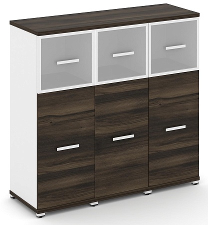 Шкаф три узкие секции, 3 ниши (3 фасада ЛДСП, 2 ниши + 3 фасада стекло белое матовое в раме, 1 ниша) CN.STU-334 RM B/W