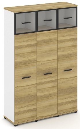 Шкаф три узкие секции, 5 ниш (3 фасада ЛДСП  4 ниши + 3 фасада стекло прозрачное в раме,  1 ниша) CN.STU-537 RP B/W