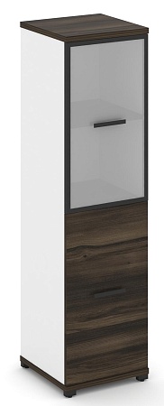 Шкаф одна узкая секция, 4 ниши (фасад ЛДСП,  2 ниши + фасад стекло белое матовое в раме, 2 ниши) CN.STU-412 RM B/W