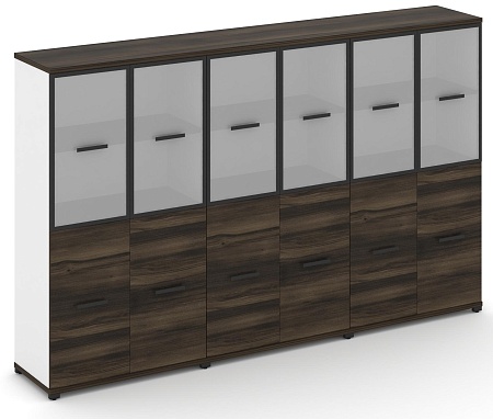 Шкаф три широкие секции, 4 ниши (6 фасадов ЛДСП, 2 ниши + 6 фасадов стекло белое матовое в раме, 2 ниши) CN.STS-432 RM B/W