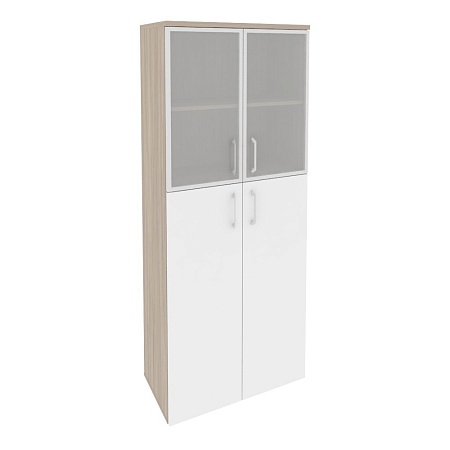 Шкаф высокий широкий (2 средних фасада ЛДСП + 2 низких фасада стекло в раме) O.ST-1.7R