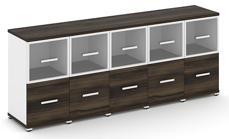 Шкаф пять узких секций, 2 ниши (5 фасадов  ЛДСП, 1 ниша + 5 фасадов стекло прозрачное в раме, 1 ниша) CN.STU-252 RP B/W