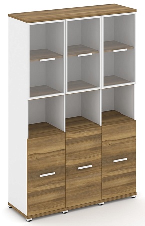 Шкаф три узкие секции, 5 ниш (3 фасада ЛДСП  на 2 ниши + 3 фасада стекло прозрачное в раме,  2 ниши) CN.STU-533 RP B/W