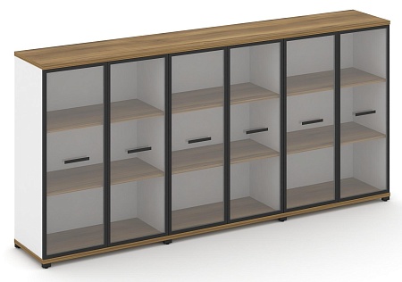 Шкаф три широкие секции, 3 ниши (6 фасадов стекло прозрачное в раме, 3 ниши) CN.STS-336 RP B/W