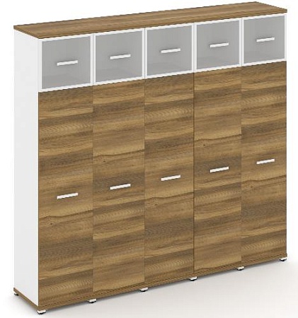 Шкаф пять узких секций, 5 ниш (5 фасадов ЛДСП, 4 ниши + 5 фасадов стекло белое матовое в раме, 1 ниша) CN.STU-557 RM B/W