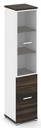 Шкаф одна узкая секция, 5 ниш ( фасад ЛДСП на 2 ниши + фасад стекло прозрачное в раме,  на 2 ниши) CN.STU-512 RP B/W