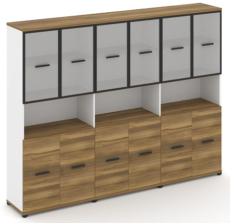 Шкаф три широкие секции, 5 ниш (6 фасадов ЛДСП, 2 ниши + 6 фасадов стекло белое матовое в раме, 2 ниши) CN.STS-533 RM B/W