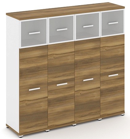 Шкаф четыре узкие секции, 4 ниши (4 фасада ЛДСП, 3 ниши + 4 фасада стекло белое матовое в раме, 1 ниша) CN.STU-444 RM B/W