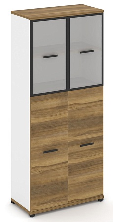 Шкаф одна широкая секция, 5 ниш (2 фасада ЛДСП, 3 ниши + 2 фасада стекло белое матовое в раме, 2 ниши) CN.STS-515 RM B/W