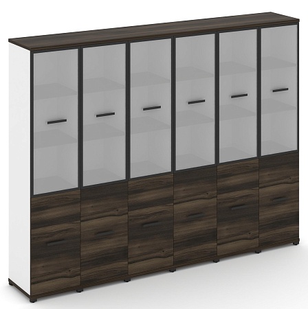 Шкаф шесть узких секций, 5 ниш (6 фасадов ЛДСП,  2 ниши + 6 фасадов стекло белое матовое в раме, 3 ниши) CN.STU-562 RM B/W