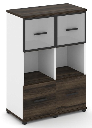 Шкаф две узкие секции, 3 ниши (2 фасада ЛДСП, 1 ниша + 2 фасада стекло белое матовое в раме, 1 ниша) CN.STU-325 RM B/W