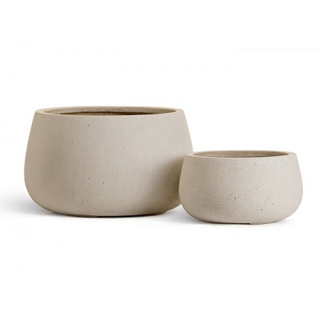 Кашпо TREEZ Effectory Beton Низкая Design-чаша Белый песок в-30 см, д-49 см