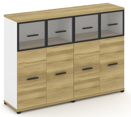 Шкаф две широкие секции, 3 ниши (4 фасада ЛДСП, 2 ниши + 4 фасада стекло прозрачное в раме, 1 ниша) CN.STS-324 RP B/W