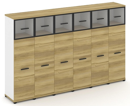 Шкаф шесть узких секций, 4 ниши (6 фасадов ЛДСП, 3 ниши + 6 фасадов стекло прозрачное в раме, 1 ниша) CN.STU-464 RP B/W