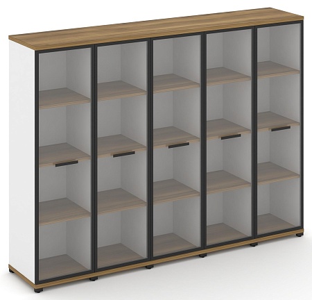 Шкаф пять узких секций, 4 ниши (5 фасадов стекло прозрачное в раме, 4 ниши) CN.STU-456 RP B/W