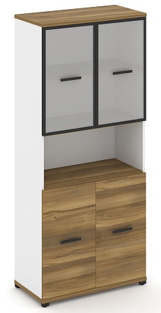 Шкаф одна широкая секция, 5 ниш (2 фасада ЛДСП,  2 ниши + 2 фасада стекло белое матовое в раме, 2 ниши) CN.STS-513 RM B/W