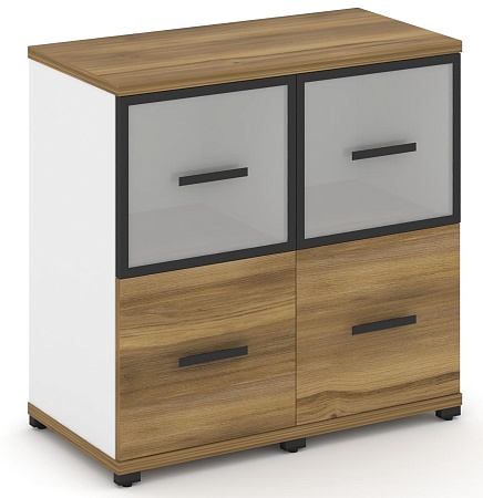 Шкаф две узкие секции, 2 ниши (2 фасада ЛДСП, 1 ниша + 2 фасада стекло белое матовое в раме, 1 ниша) CN.STU-222 RM B/W