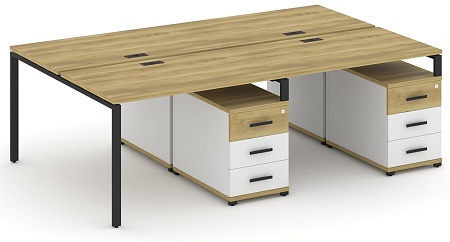 Рабочая станция на 4 места с двумя двухсторонними опорными тумбами CN.DRS-318 B/W