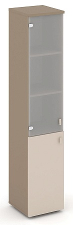 Шкаф высокий узкий левый (1 низкий фасад ЛДСП + 1 средний фасад стекло сатин матовый) ES.SU-1.2(L)