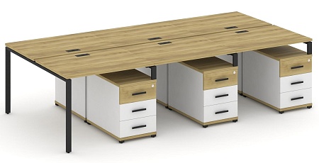 Рабочая станция на 6 мест с тремя двухсторонними опорными тумбами CN.DRS-349 B/W
