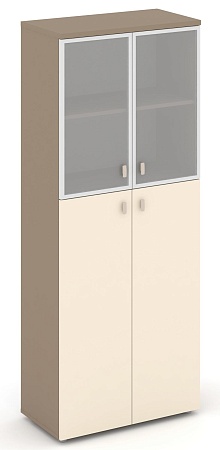 Шкаф высокий широкий (2 средних фасада ЛДСП + 2 низких фасада стекло в раме сатин матовый) ES.ST-1.7R