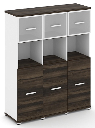 Шкаф три узкие секции, 4 ниши (3 фасада ЛДСП,  2 ниши + 3 фасада стекло белое матовое в раме, 1 ниша) CN.STU-435 RM B/W