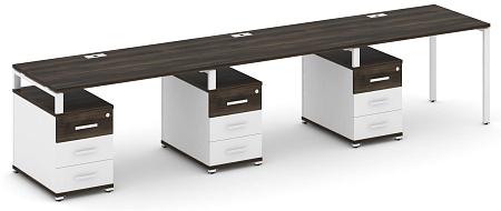 Рабочая станция на 3 места с тремя опорными тумбами CN.ORS-342 B/W