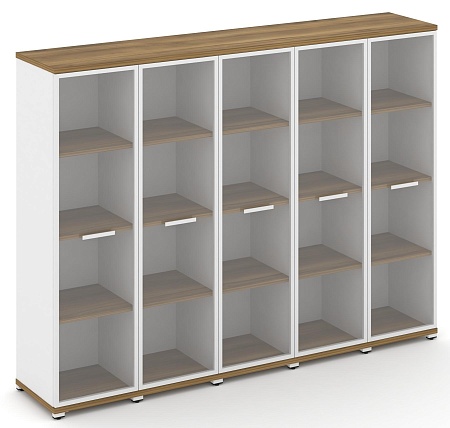 Шкаф пять узких секций, 4 ниши (5 фасадов стекло прозрачное в раме, 4 ниши) CN.STU-456 RP B/W