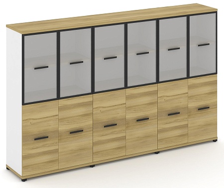 Шкаф три широкие секции, 4 ниши (6 фасадов ЛДСП, 2 ниши + 6 фасадов стекло белое матовое в раме, 2 ниши) CN.STS-432 RM B/W