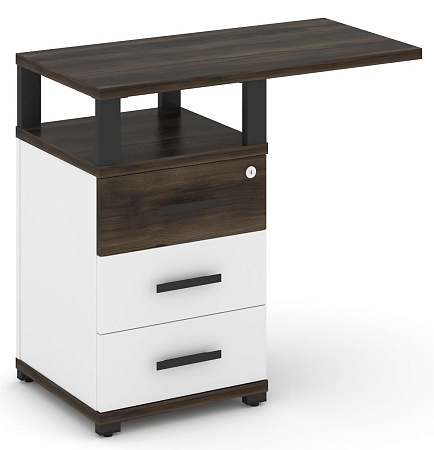 Тумба приставная узкая 3 ящика со свесом. С надставкой широкой. CN.TUS-002 B/W