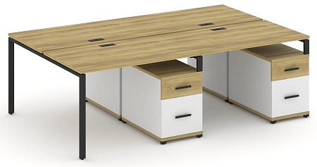 Рабочая станция на 4 места с двумя двухсторонними опорными тумбами CN.DRS-322 B/W