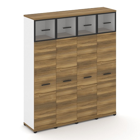 Шкаф четыре узкие секции, 5 ниш (4 фасада ЛДСП, 4 ниши + 4 фасада стекло прозрачное в раме, 1 ниша) CN.STU-547 RP B/W