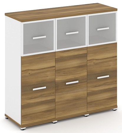 Шкаф три узкие секции, 3 ниши (3 фасада ЛДСП, 2 ниши + 3 фасада стекло белое матовое в раме, 1 ниша) CN.STU-334 RM B/W