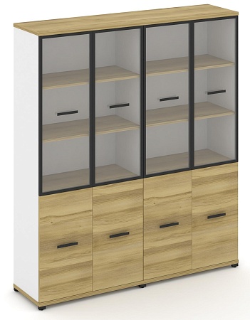 Шкаф две широкие секции, 5 ниш (4 фасада ЛДСП, 2 ниши + 4 фасада стекло прозрачное в раме, 3 ниши) CN.STS-522 RP B/W