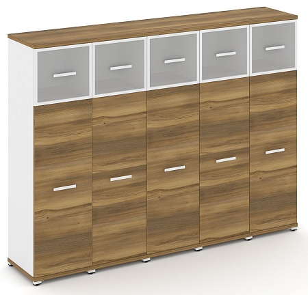 Шкаф пять узких секций, 4 ниши (5 фасадов ЛДСП, 3 ниши + 5 фасадов стекло белое матовое в раме, 1 ниша) CN.STU-454 RM B/W