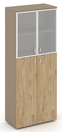 Шкаф высокий широкий (2 средних фасада ЛДСП + 2 низких фасада стекло в раме сатин матовый) ES.ST-1.7R