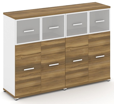 Шкаф две широкие секции, 3 ниши (4 фасада ЛДСП, 2 ниши + 4 фасада стекло стело белое матовое в раме, 1 ниша) CN.STS-324 RM B/W