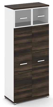 Шкаф одна широкая секция, 5 ниш (2 фасада ЛДСП, 4 ниши + 2 фасада стекло прозрачное в раме,  1 ниша) CN.STS-517 RP B/W