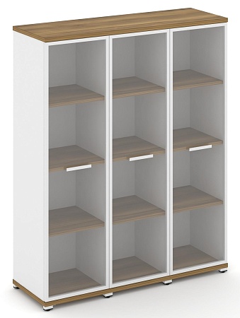 Шкаф три узкие секции, 4 ниши (3 фасада стекло прозрачное в раме, 4 ниши) CN.STU-436 RP B/W