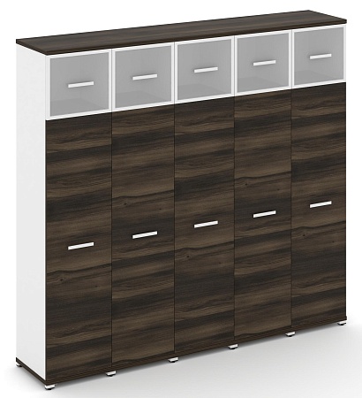 Шкаф пять узких секций, 5 ниш (5 фасадов ЛДСП, 4 ниши + 5 фасадов стекло белое матовое в раме, 1 ниша) CN.STU-557 RM B/W