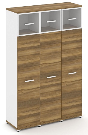 Шкаф три узкие секции, 5 ниш (3 фасада ЛДСП  4 ниши + 3 фасада стекло прозрачное в раме,  1 ниша) CN.STU-537 RP B/W