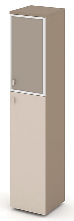 Шкаф высокий узкий правый (1 средний фасад ЛДСП + 1 низкий фасад стекло лакобель Satin в раме) ES.SU-1.7R(R) I/U