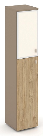 Шкаф высокий узкий левый (1 средний фасад ЛДСП + 1 низкий фасад стекло лакобель Satin в раме) ES.SU-1.7R(L) I/U